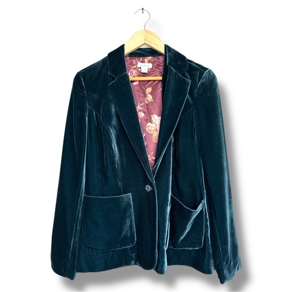 Sundance Jackets & Blazers - Sundance Beau Green Velvet Silk Blend Lined Floral Blazer Size 2